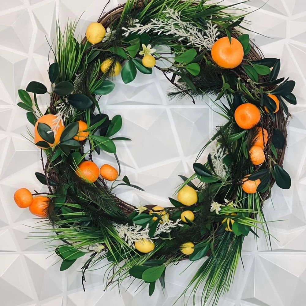 Vibrant Orange and Green Holiday Wreath